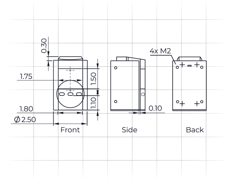 A drawing showing the dimensions of a device.